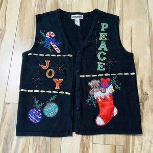 Vintage Theme Works Holiday Sweater Vest Womens XL Christmas Novelty Candy Cane